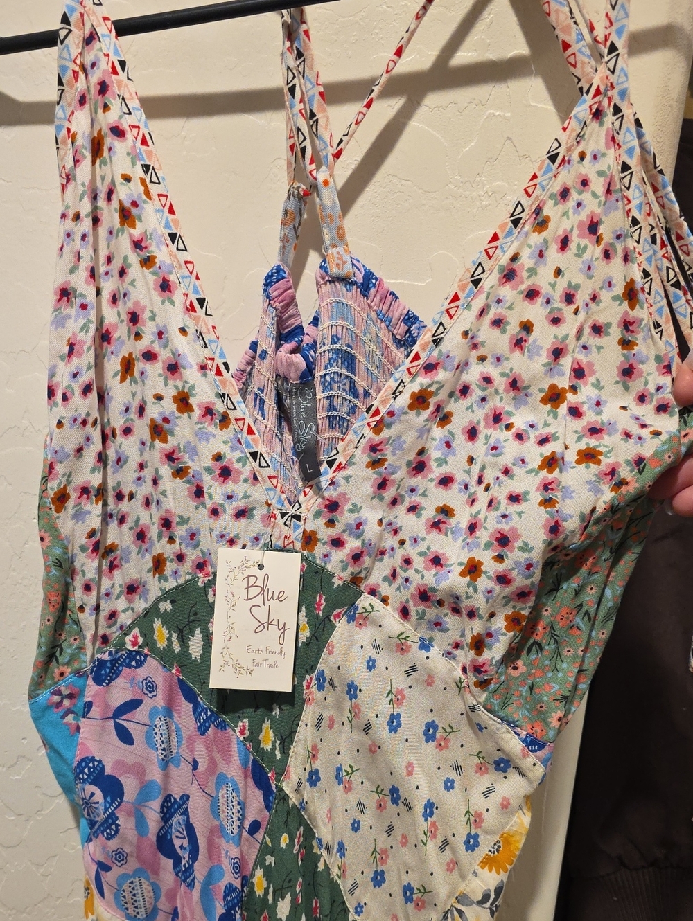Blue Sky Patchwork Floral Slip Dress in White, Pink, Blue, Green, Purple